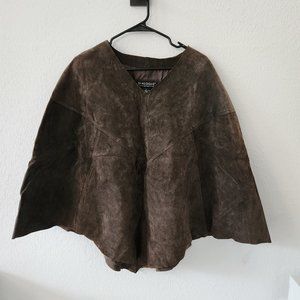 Dialogue Brown Suede Leather Poncho Womens Size Medium Cape